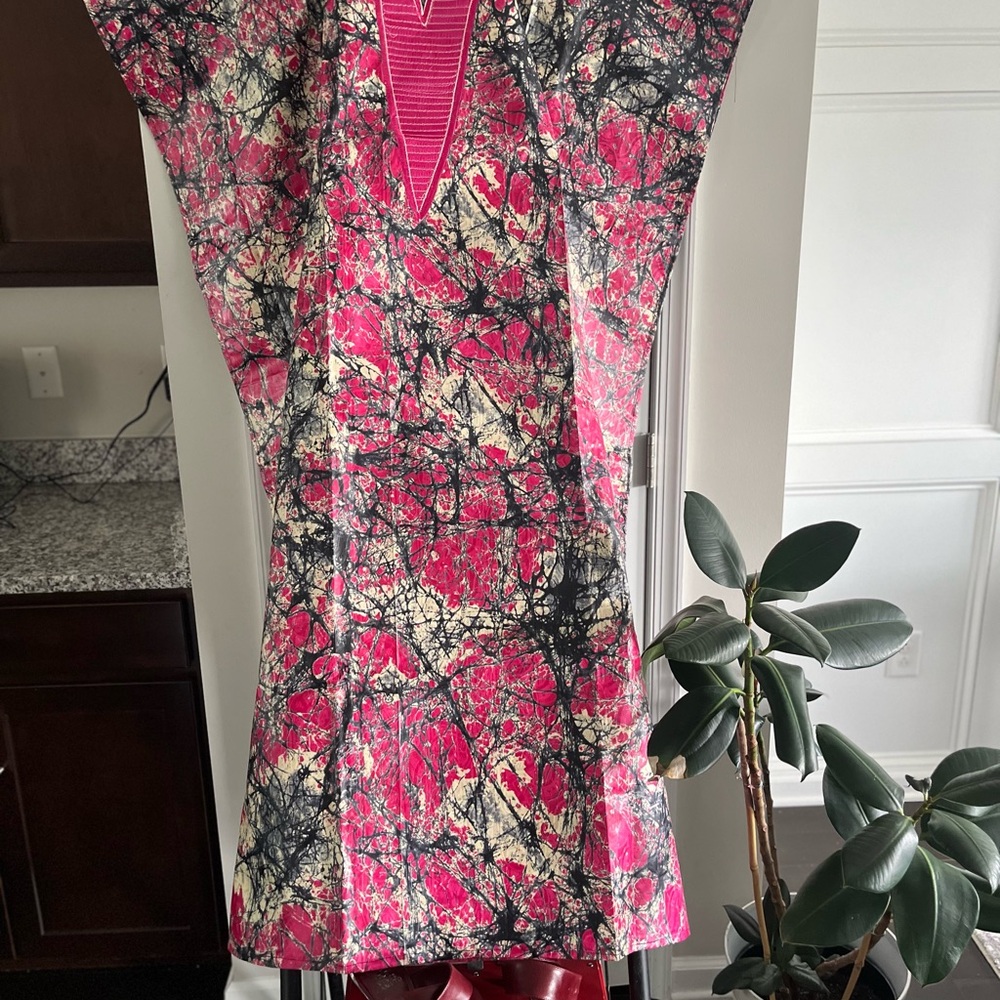 Vibrant Pink and Black Abstract Dress